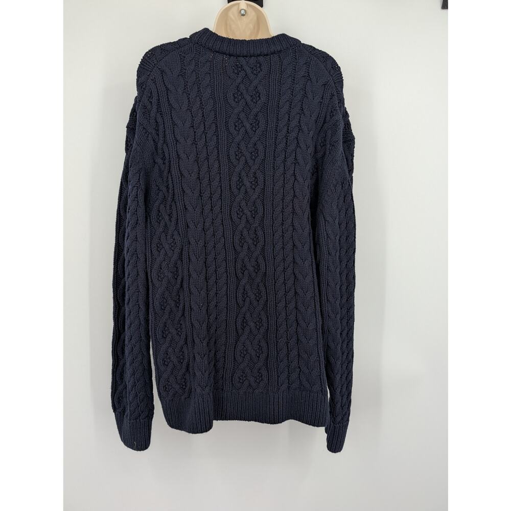 Abercrombie & Fitch Chunky Cable Knit Navy XL Sweater Preppy Errands Cotton ** - Picture 3 of 9